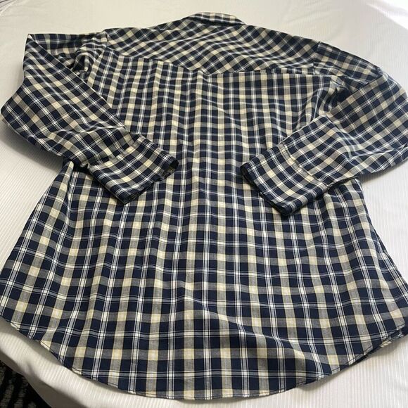 Ely Cattleman VTG Navy Blue Long Sleeve Plaid Pearl Snap Button Up Shirt Medium - Picture 6 of 7